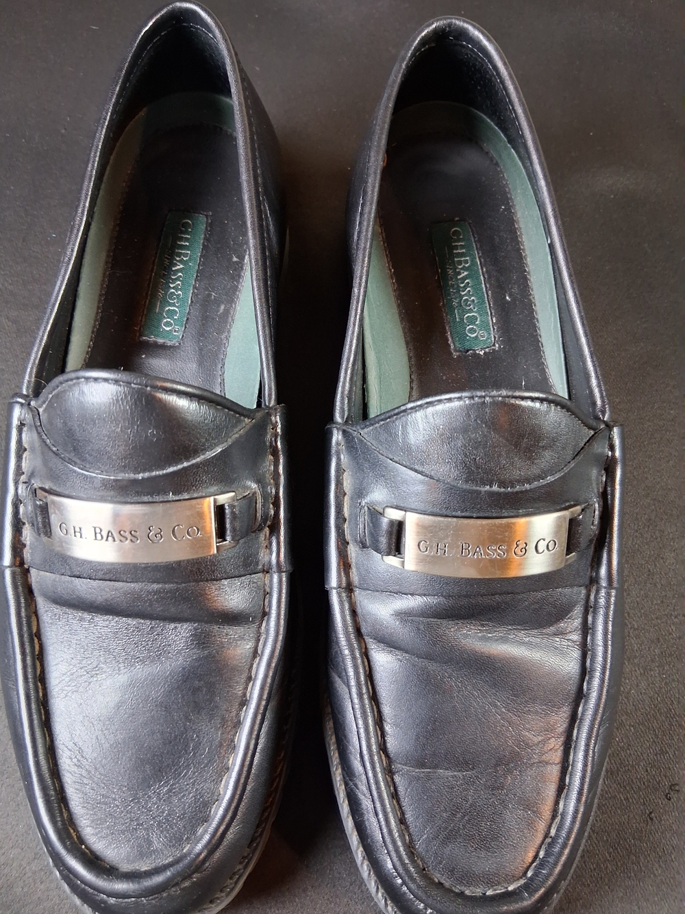 sku130 G.H. Bass & Co. Men's Black Leather Penny Loafers